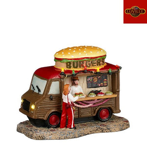 LuVille Burger foodtruck med lys i lygterne til juleby