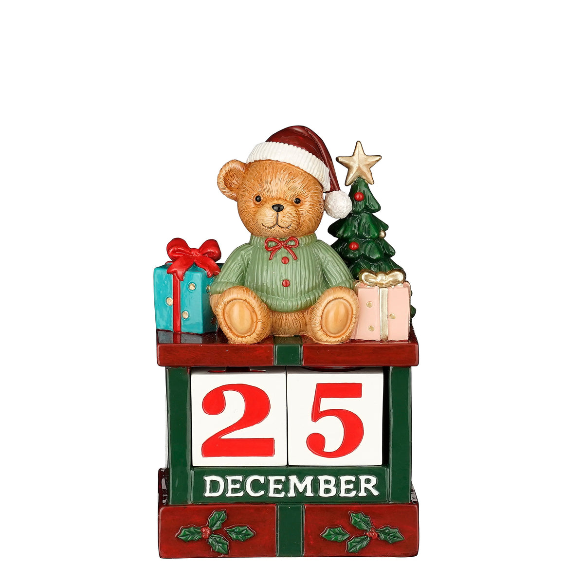 Julekalender med bamse i polyresin