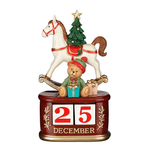 Julekalender med gyngehest og bamse til december måned 24 cm høj i polyresin