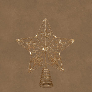 Topstjerne med lys i champagnefarvet metal 25 cm høj fra Luca Lighting