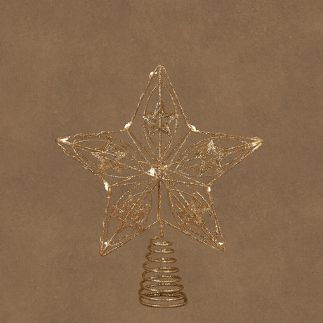Topstjerne med lys i champagnefarvet metal 25 cm høj fra Luca Lighting