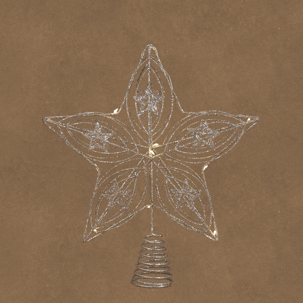 Topstjerne med lys i sølvfarvet metal 30 cm høj fra Luca Lighting