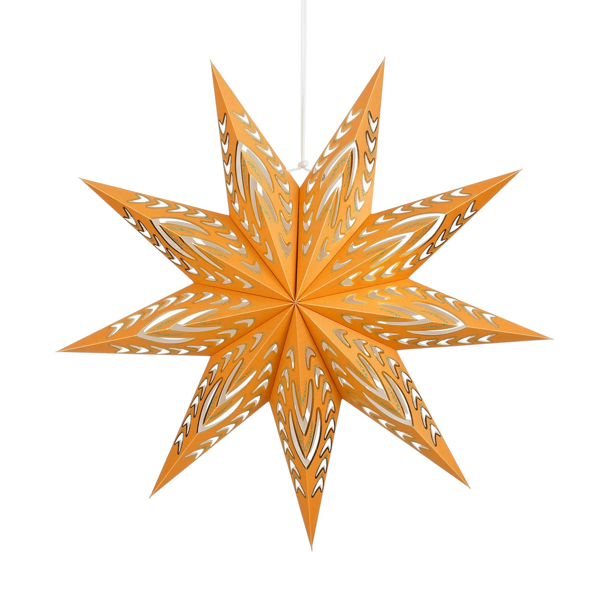 Stjerne med mønster orange 60 cm i dia til ophængning