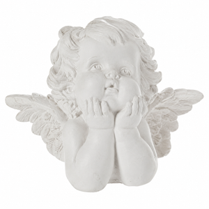 Engel med hænderne under hagen