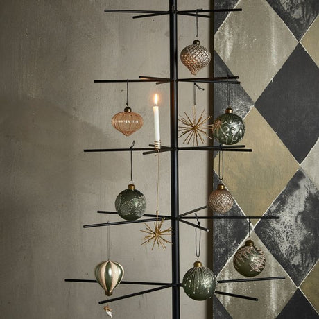 Julekugle med rudemønster grøn/hvid