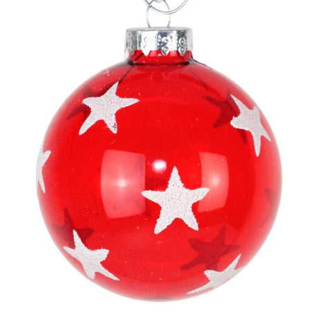 Julekugle Rød med stjerner