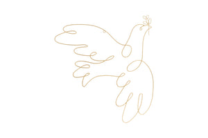 Vægdekoration fugl med kvist i næb i guldfarvet metal fra Speedtsberg