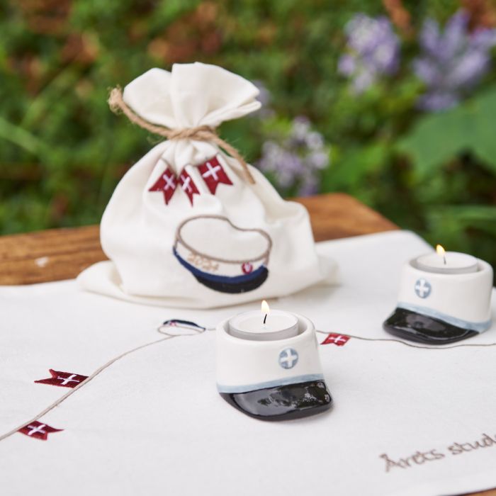 Bordløber blå student hvid