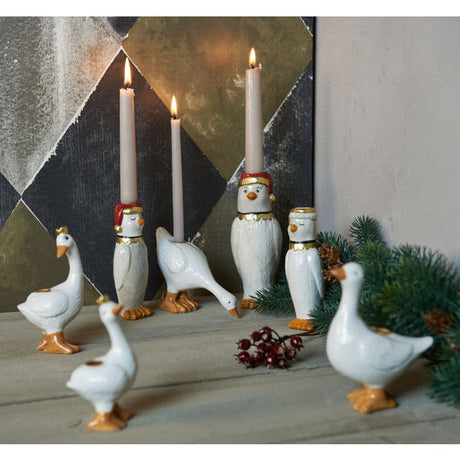 Flere lysestager med julegæs fra Speedsberg