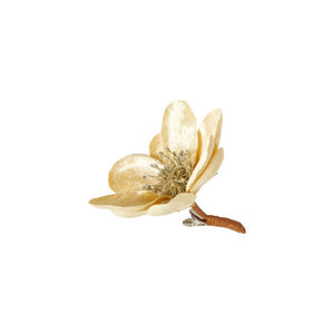 Blomsterhoved med klips magnolia råhvid og guldfarvet 