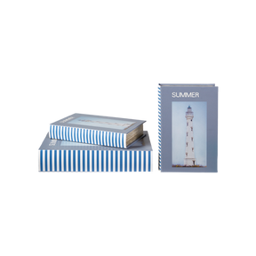 Speedstberg æske udformet som bog udsmykket med fyrtårn