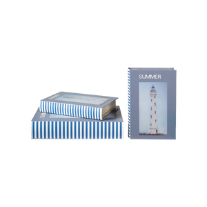 Speedstberg æske udformet som bog udsmykket med fyrtårn