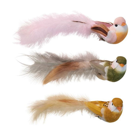 Fugle med klips 13 cm lang vælg i mellem 3 skønne farver. 