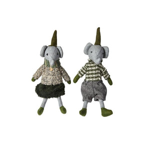 Elefant med grågrønne klæder 22 cm høj