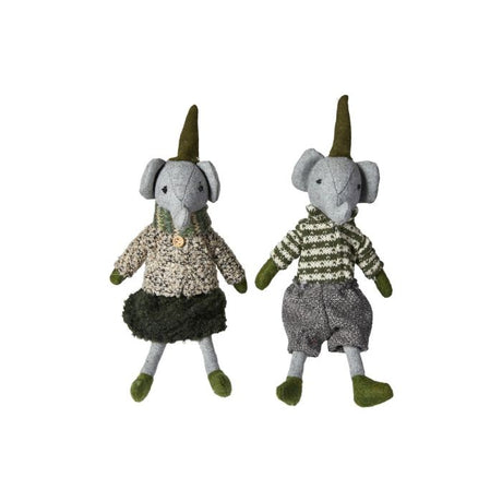 Elefant med grågrønne klæder 22 cm høj