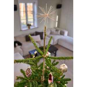 Juletræ med stjerne i toppen og glaspynt fra Speedtsberg.