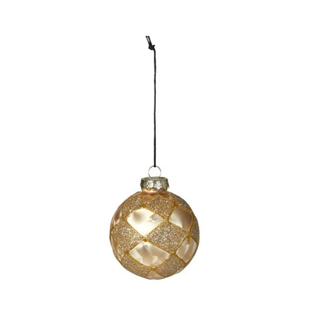 Julekugle i glas med mønster i guld/champagne 8 cm i dia fra Speedtsberg.