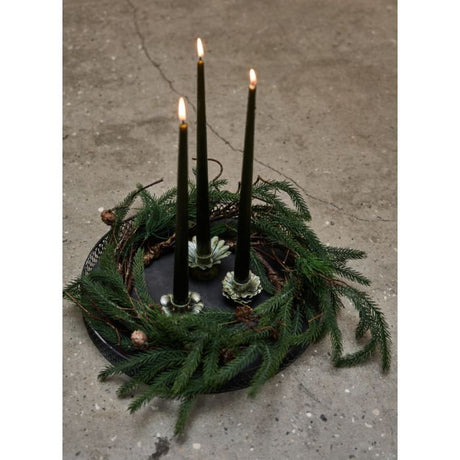 Lysestage med blade 5 cm høj antikgrøn