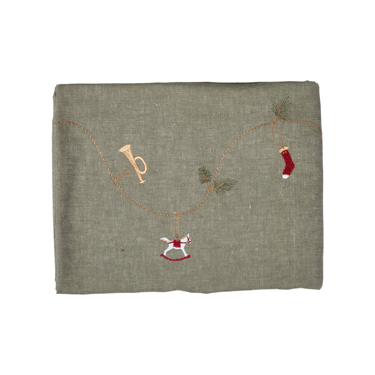 Juledug med broderi 140 x 240 cm grågrøn bomuld fra Speedtsberg