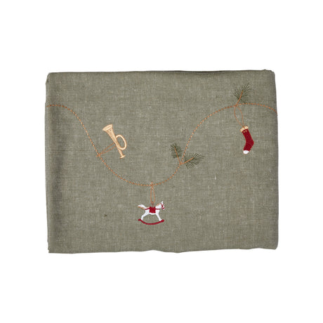 Juledug med broderi 140 x 240 cm grågrøn bomuld fra Speedtsberg