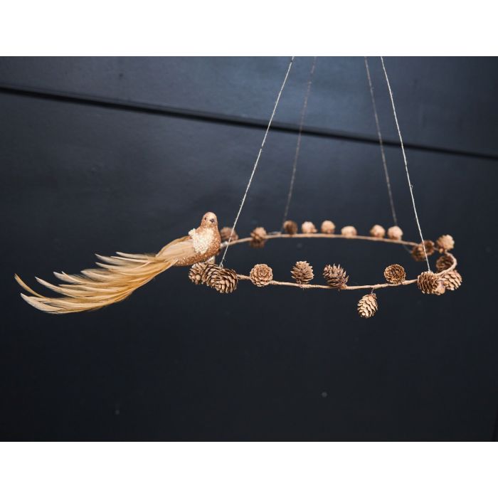 Fugl med klips 22 cm lang ravfarvet