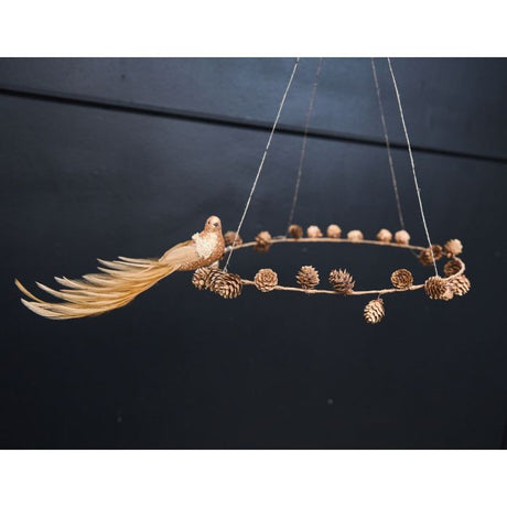 Fugl med klips 22 cm lang ravfarvet