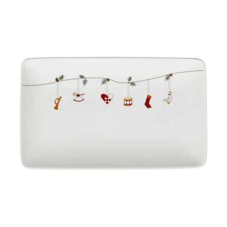 Rektangulært fad i porcelæn med juleguirlande fra Speedtsberg