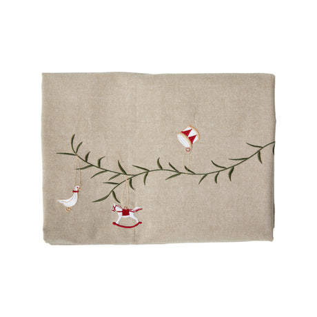 Juledug med broderi 140 cm x 240 cm fra Speedtsberg i øko bomuld
