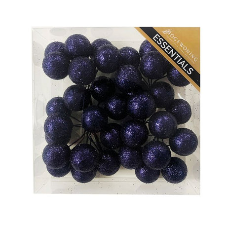 Glitterkugler på wire mørkeblå