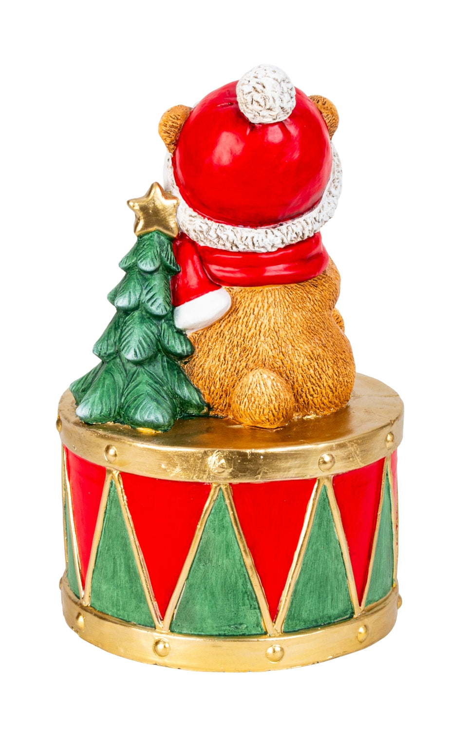 Julebamse på stor tromme 42 cm høj set bagfra