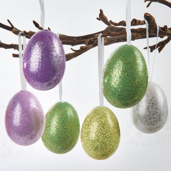 Påskeæg med glimmer 6 cm 6-pak