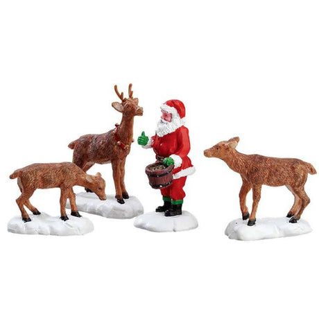 Santa Feeds Reindeer, Set Of 4