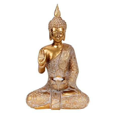 Buddha 39 cm høj guldfarvet