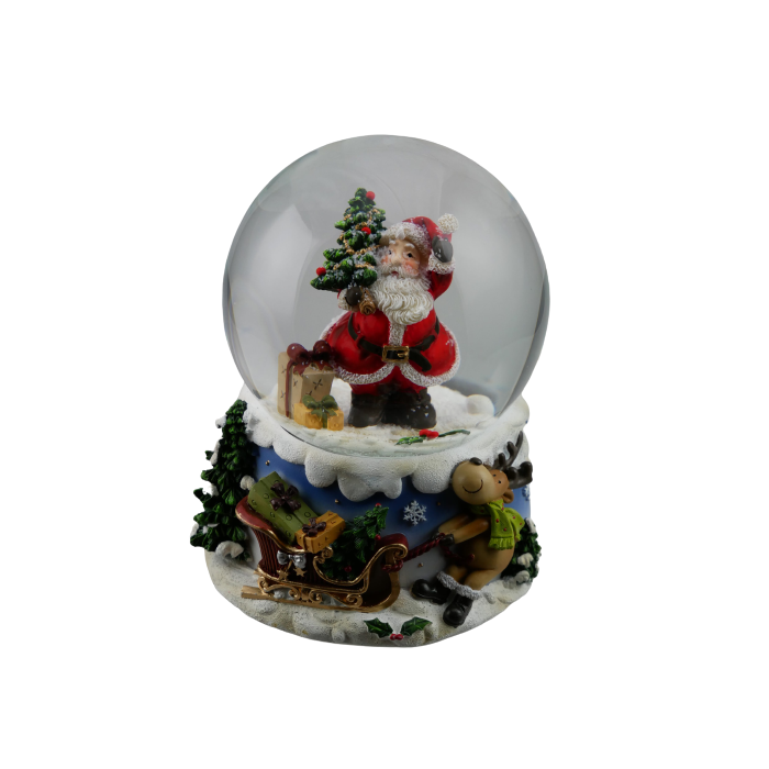 Snekugle rensdyr trækker kane med julemand