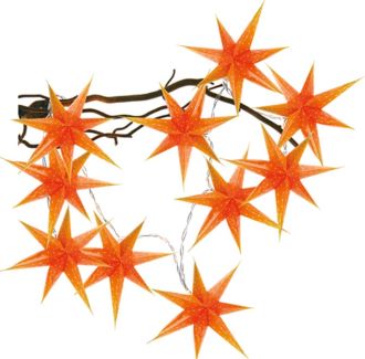 Lyskæde med 10 orange stjerner med LED-lys fra Pobra