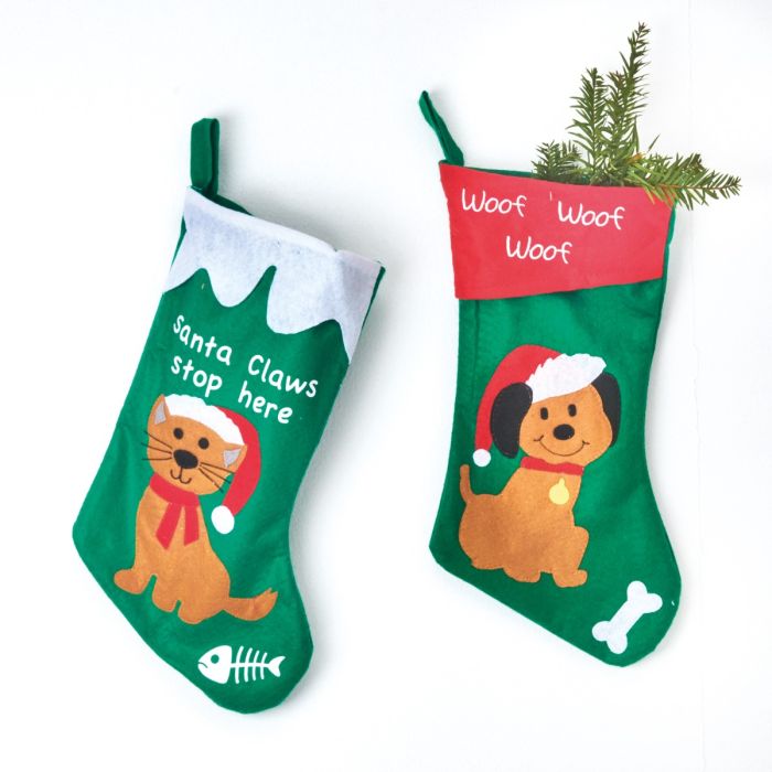 Julesok grøn med kat eller hund