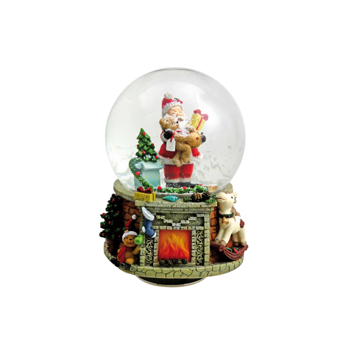 Snekugle julemand på skorsten med gaver