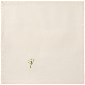 Stofserviet fra Ib Laursens Flora serie med broderet grøn firkløver på