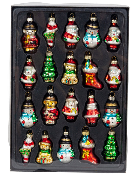 Mini figurformet julekugler 20-pak med forskellige former i glas til juletræ