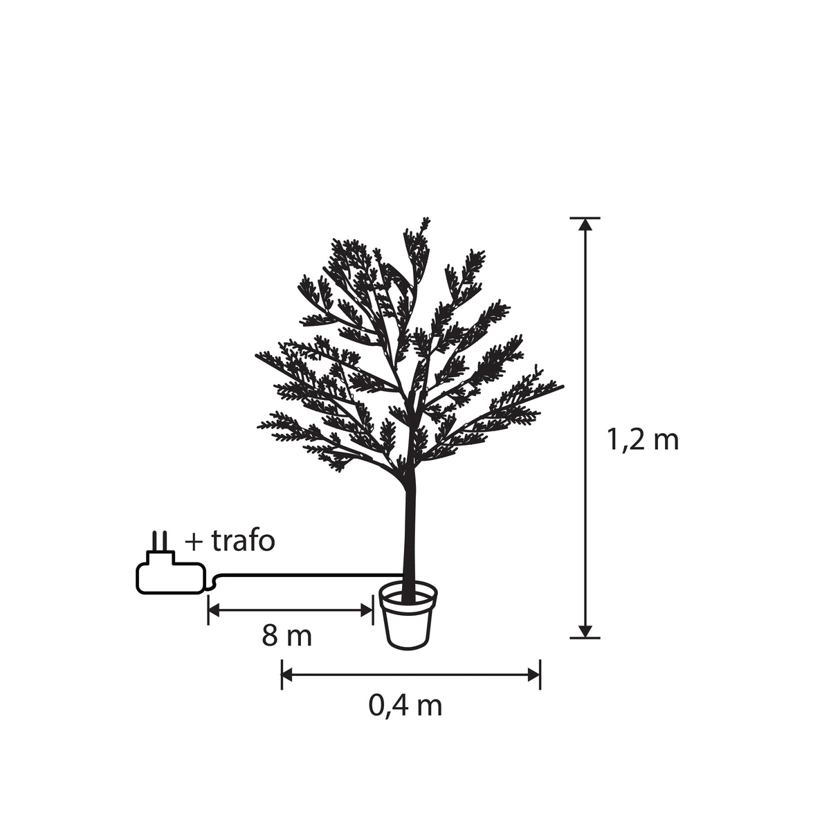 Tegning med mål på lystræ fra Luca Lighting