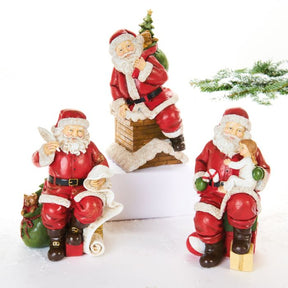 Julemænd på arbejde i 3 varianter, en på vej ned i skorsten, en med ønskeseddel eller en med barn på skød fra Pobra.