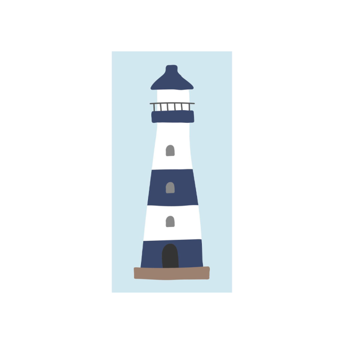 Papirserviet blå med blåt/hvidt fyrtårn fra Ib Laursen