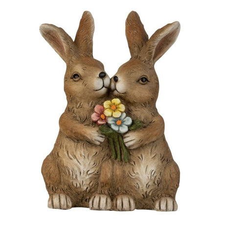 Påskeharer med blomsterbuket 37 cm høj