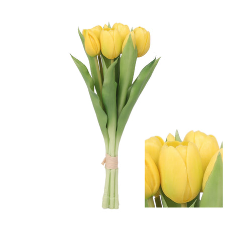 Gul kunstig tulipan buket med 7 stilke