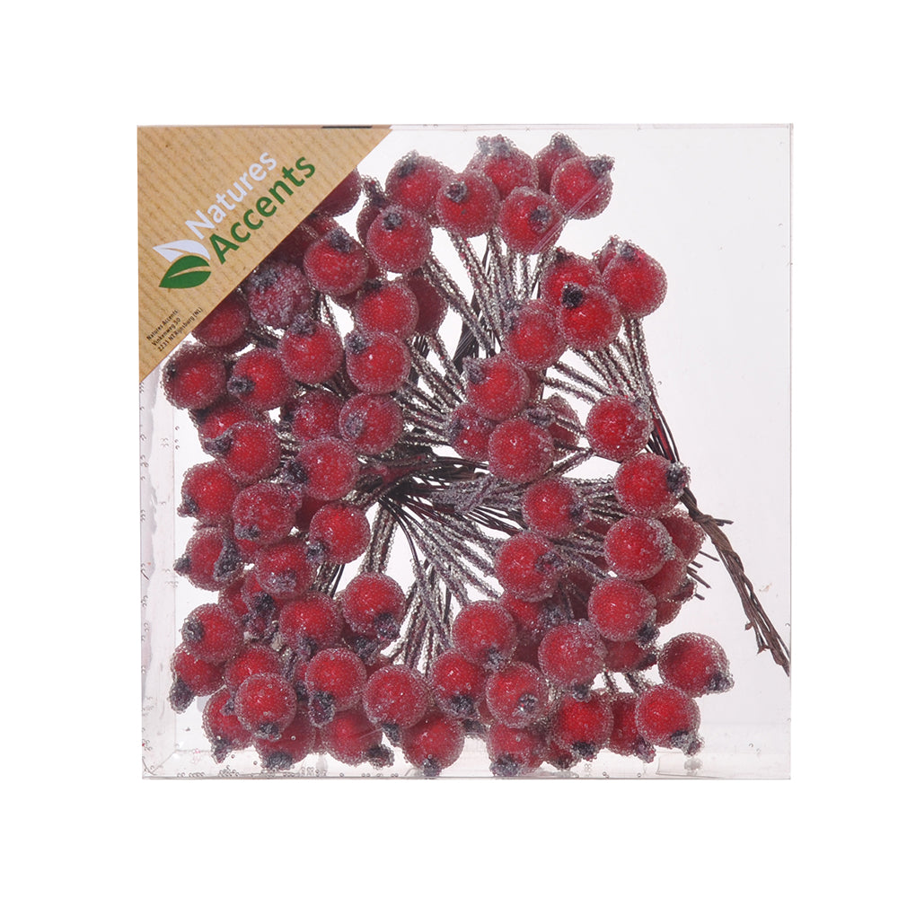 Red frosted Berries 12mm on Wire in Box
