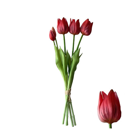 Mørk rosa kunstig tulipan buket med spidse kronblade 5 stilke