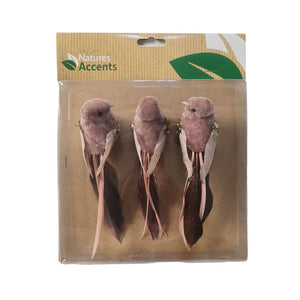 Chippie fugle med klips i rosa 3-pak til dekoration