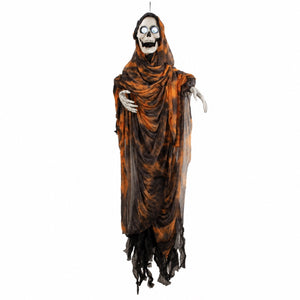 Skelet med animation og orange laset tøj til Halloween dekoration