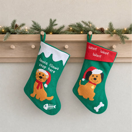 Julesok grøn med kat eller hund