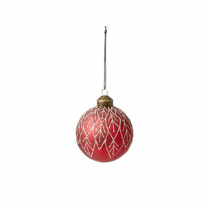 Julekugle rød med blade eller grene